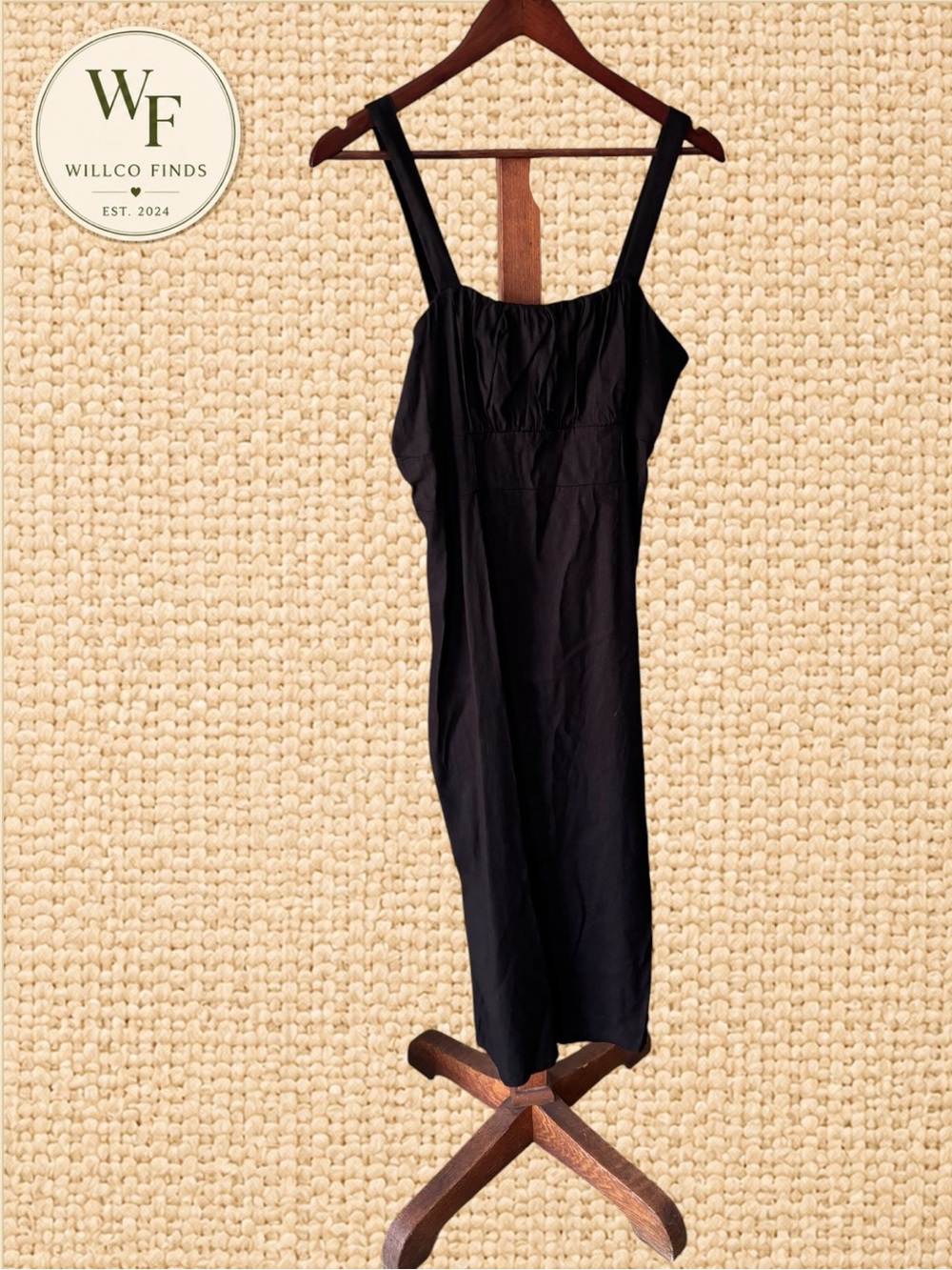 KUT from the Kloth Black Linen Blend Smocked Midi Maxi Dress Size Medium